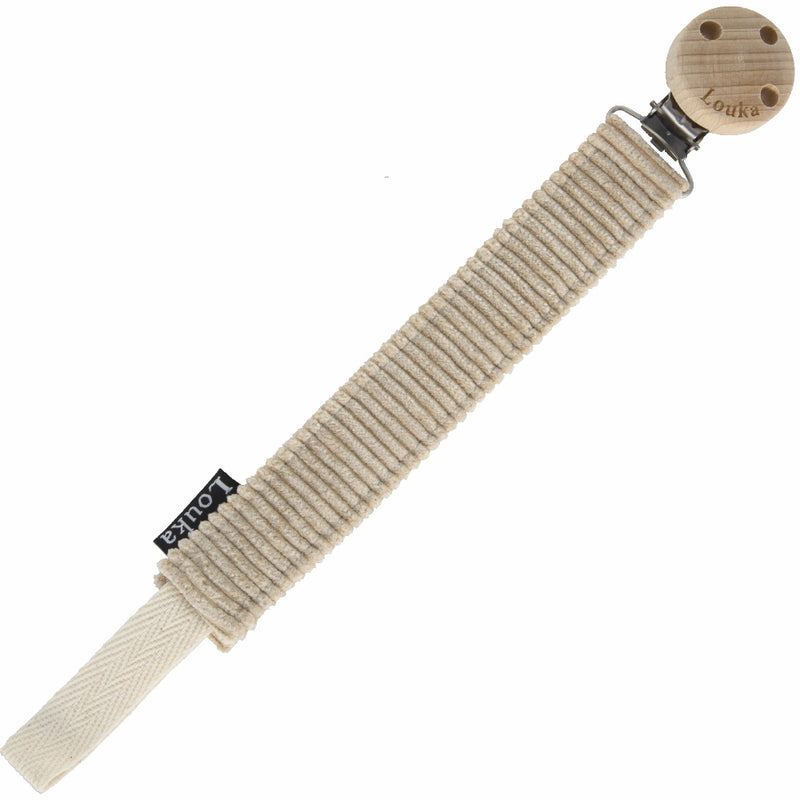 Stijlvol beige ribstof speenkoord, zacht babyaccessoire met naamoptie – Louka